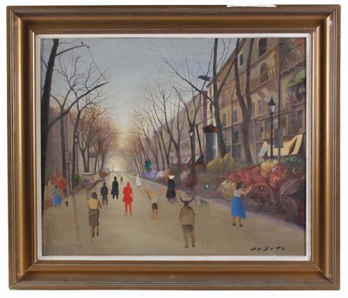 RAFAEL FERNÁNDEZ DE SOTO (1915-1984). "VISIÓN ONÍRICA DE LAS RAMBLAS DE BARCELONA".
