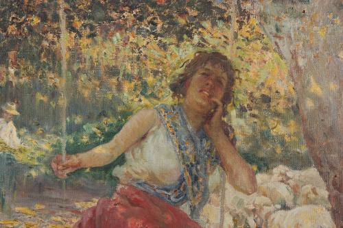 ALBERTO PLA RUBIO (1867-1937). "PASTORA EN UN COLUMPIO".