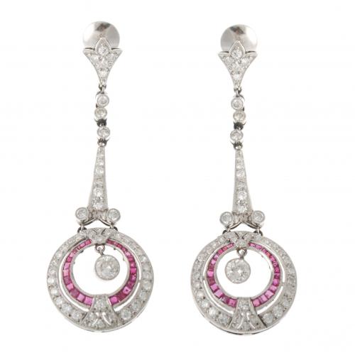 DIAMONDS AND RUBIES LONG EARRINGS.