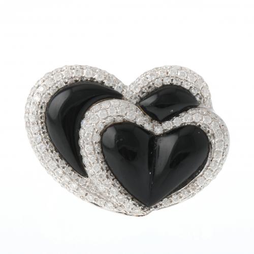 DIAMONDS AND ONYX HEARTS RING.