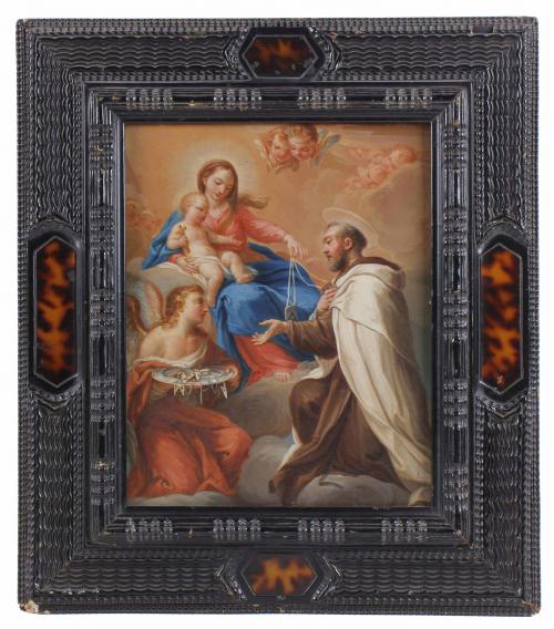 ESCUELA VALENCIANA, SIGLO XVIII. CÍRCULO DE MARIANO SALVADOR MAELLA. "LA APARICIÓN DE LA VIRGEN CON EL ESCAPULARIO DEL CARMEN A SAN SIMÓN STOCK", 1767.