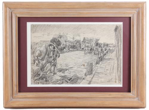 FRANCESC GIMENO ARASA (1858-1927). "CABALLOS EN LA PLAZA".