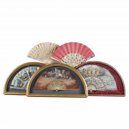 FIVE SPANISH FANS, 19TH CENTURY.
