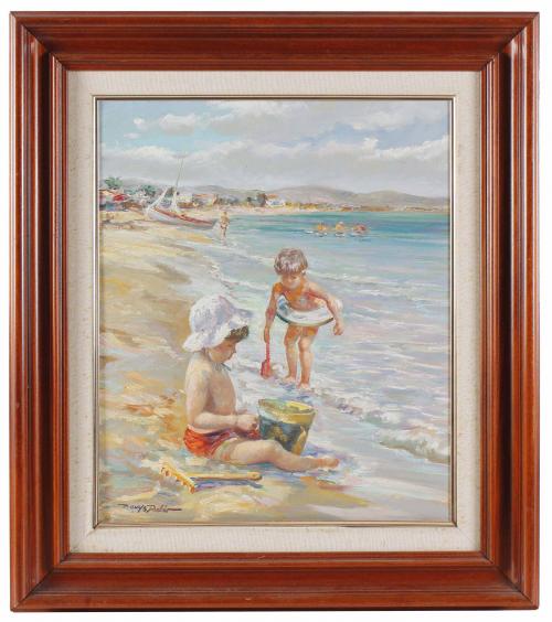 DENYS RUBIO (1947).  "NIÑOS EN LA PLAYA".