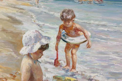 DENYS RUBIO (1947).  "NIÑOS EN LA PLAYA".