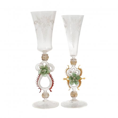 TWO ITALIAN MURANO GLASSES, MID 20TH CENTURY.