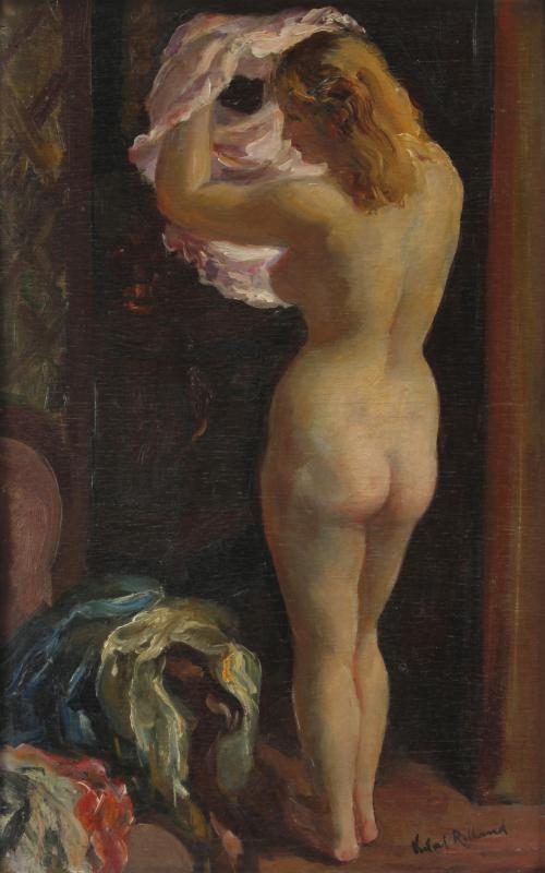 ANTONIO VIDAL ROLLAND (1889-1970). "YOUNG WOMAN GETTING UNDRESSED".