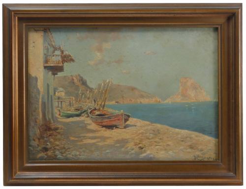 GENARO PALAU (1868-1933). "BARCAS EN LA PLAYA DE ALTEA". 