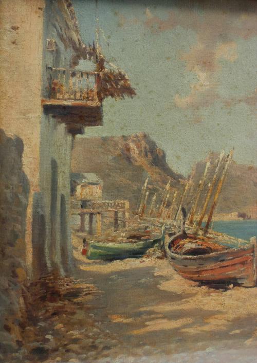 GENARO PALAU (1868-1933). "BARCAS EN LA PLAYA DE ALTEA". 