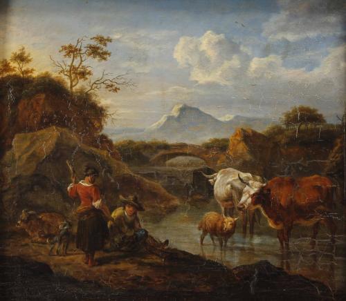 HENDRICK MOMMERS (1623-1693). "PAISAJE CON PASTORES Y VACAS