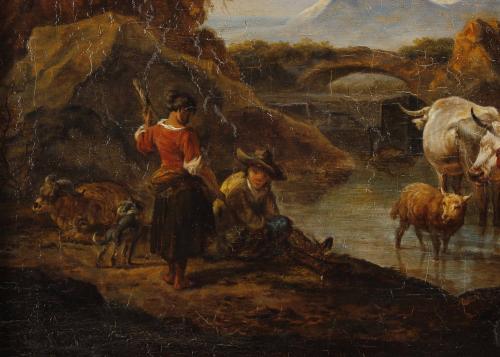 HENDRICK MOMMERS (1623-1693). "PAISAJE CON PASTORES Y VACAS