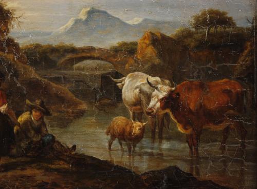 HENDRICK MOMMERS (1623-1693). "PAISAJE CON PASTORES Y VACAS