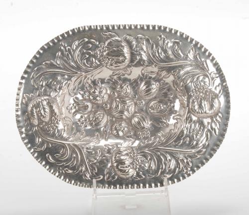 ENGLISH FRUIT BOWL AND SILVER TRAY, PROBABLY SOUTH AMERICAN