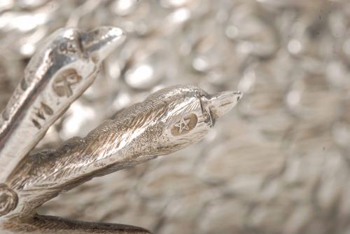 PAIR OF SPANISH TABLE PHEASANTS IN SILVER, 20TH CENTURY.