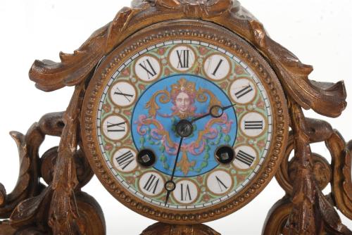 NAPOLEON III STYLE CLOCK WITH TWO CANDLESTICKS, FIRST HALF 