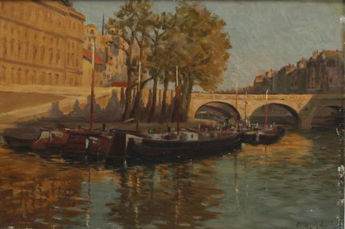 PERE YSERN ALIÉ (1875/76-1946). "BOATS ON THE SEINE". 