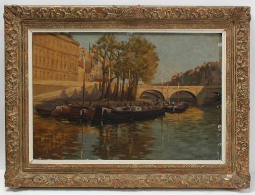 PERE YSERN ALIÉ (1875/76-1946). "BOATS ON THE SEINE". 