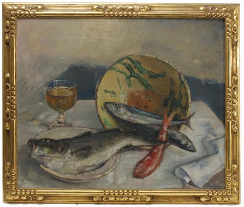 RAFAEL MARTÍNEZ PADILLA (1878-1961). "BODEGÓN CON PECES", 1