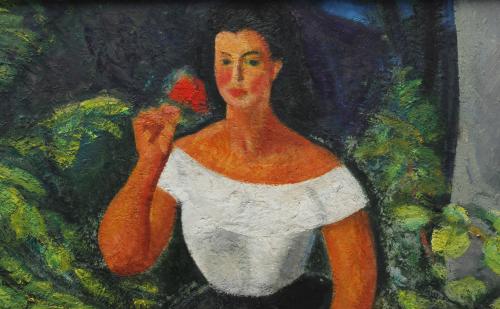 MIQUEL VILLÀ BASSOLS (1901-1988). "JOVEN CON ROSA", 1956.