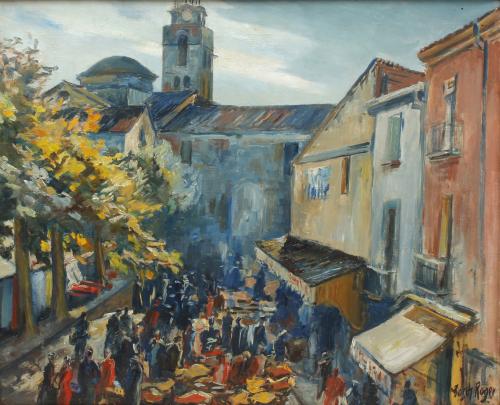 EMILI BOSCH ROGER (1894-1980). "MARKET" AND "RURAL VIEW", 1950.