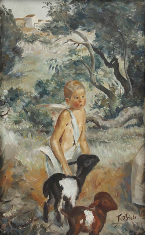 JOSEP OBIOLS PALAU (1894-1967). "ÁNGEL CON CORDEROS".