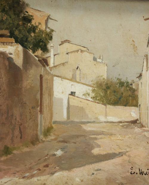 ELISEU MEIFRÉN ROIG (1859-1940). "VISTA DE UN PUEBLO, PROBA