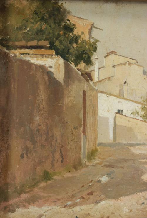 ELISEU MEIFRÉN ROIG (1859-1940). "VISTA DE UN PUEBLO, PROBA