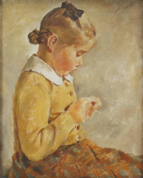 JOSEP OBIOLS PALAU (1894-1967). "NURI WEARING A KILT".