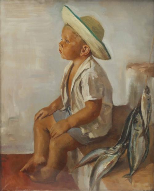 JOSEP OBIOLS PALAU (1894-1967). "EL NIÑO PESCADOR".