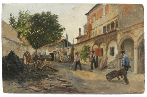 ESCUELA ESPAÑOLA, FIN. SIGLO XIX-PPS. SIGLO XX. "PATIO CON PERSONAS".