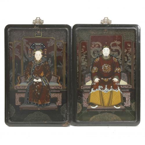 PAIR OF PORTRAITS OF CHINESE EMPERORS, 20TH CENTURY.