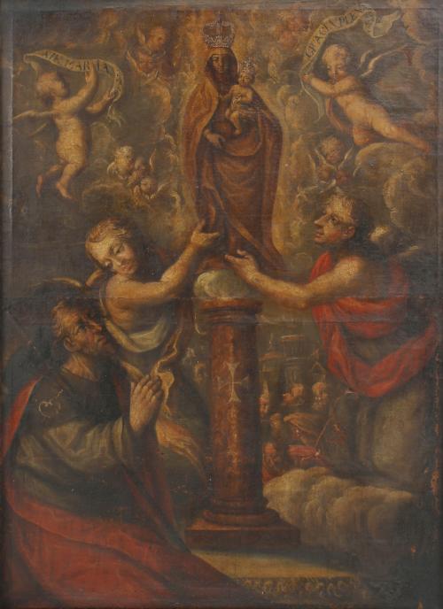ESCUELA ESPAÑOLA, FIN. SIGLO XVII. "LA VIRGEN DEL PILAR".