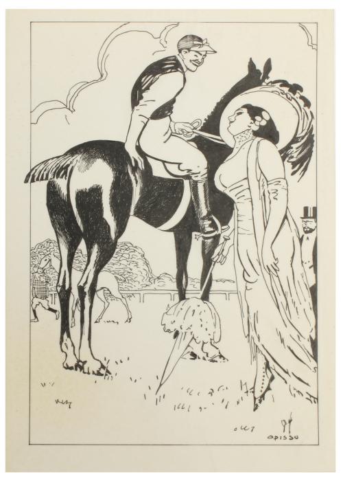 RICARD OPISSO (1880-1966). "PAREJA EN EL HIPÓDROMO".