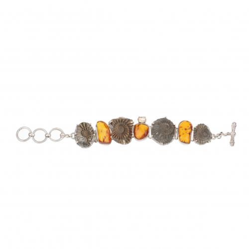 PULSERA ÁMBAR Y AMONITAS.