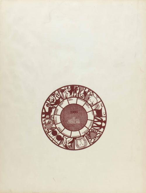 JOSEP MARIA SUBIRACHS, JOSEP GUINOVART, ALBERT RÀFOLS-CASAMADA, ESTHER BOIX, JOAN BROTAT, FRANCESC TODÓ, JOSEP MARIA GARCÍA-LLORT, MOISÈS VILLÈLIA, JOAN VILACASAS, FRANCESC TORRES MONSÓ, JOAN-JOSEP THARRATS Y JOSEP GRAU-GARRIGA."CALENDARIO PARA 1966: 12 ARTISTES CATALANS", 1965.