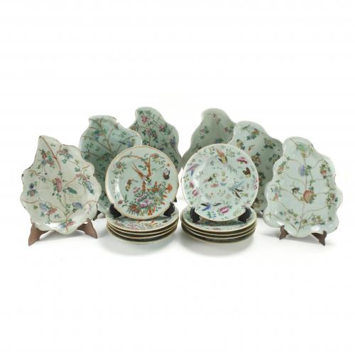 CHINESE CELADON PORCELAIN SET, QING DYNASTY, 19TH CENTURY.