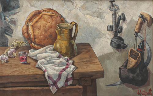 JOSÉ VELA ZANETTI (1913-1999). "BODEGÓN CON PAN Y APEROS".