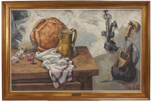 JOSÉ VELA ZANETTI (1913-1999). "BODEGÓN CON PAN Y APEROS".