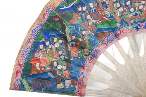 CHINESE FAN "OF THE THOUSAND FACES", MID 19TH CENTURY.