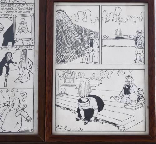 FOUR ORIGINAL ILLUSTRATIONS FOR COMIC STRIPS.