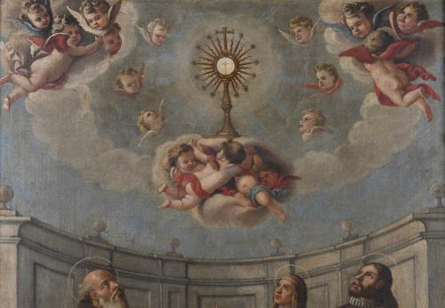 ESCUELA MADRILEÑA, SIGLO XIX. "LA ADORACIÓN DE LA SAGRADA F