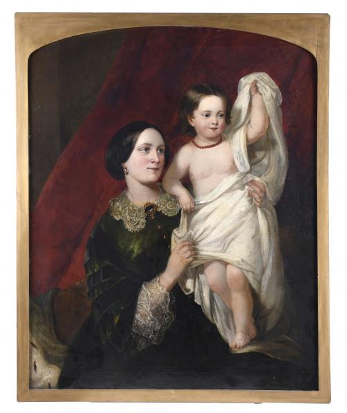 ESCUELA INGLESA, MEDIADOS SIGLO XIX. CÍRCULO DE GEORGE HAYTER "MADRE CON NIÑO". 