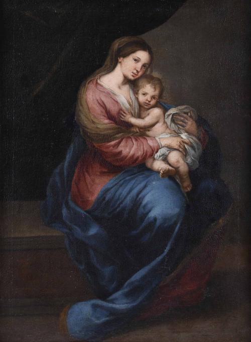 ESCUELA ESPAÑOLA, FIN. SIGLO XVII-PPS. SIGLO XVIII. SEGUIDOR DE BARTOLOMÉ ESTEBAN MURILLO "VIRGEN CON EL NIÑO". 