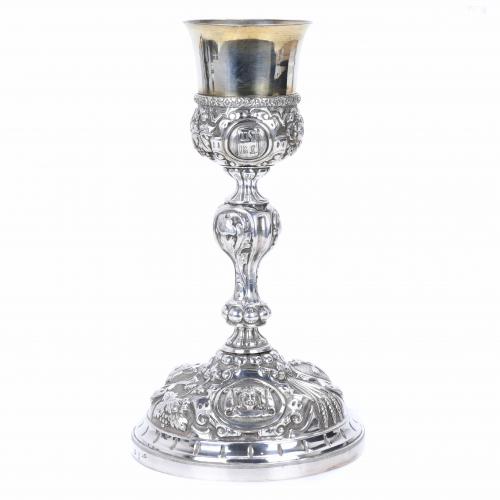 BARCELONA LITURGICAL CHALICE IN SILVER, 19TH CENTURY. 