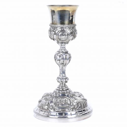 BARCELONA LITURGICAL CHALICE IN SILVER, 19TH CENTURY.