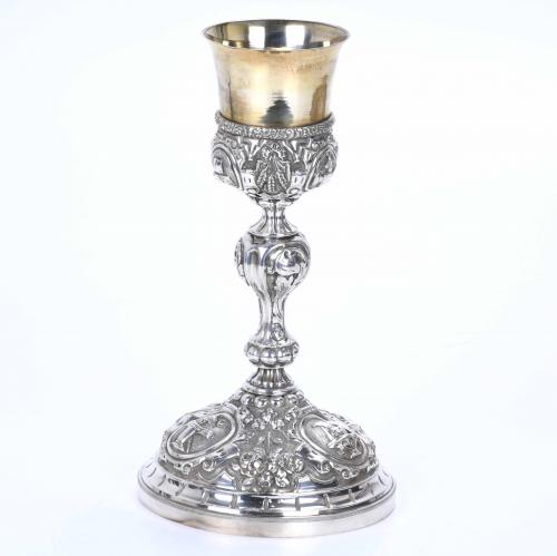 BARCELONA LITURGICAL CHALICE IN SILVER, 19TH CENTURY. 
