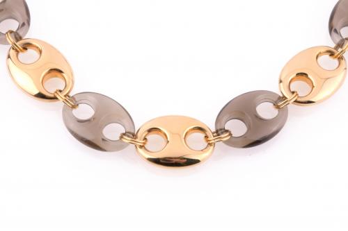 COLLAR DE CALABROTES EN ORO AMARILLO Y CUARZO FUMÉ.