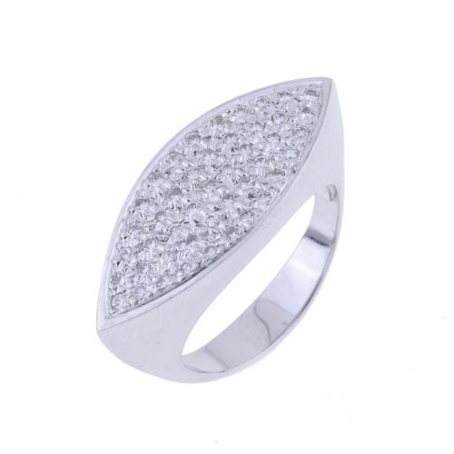 NAVETTE-SHAPED RING WITH DIAMONDS PAVÉ.