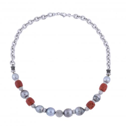 COLLAR DE PERLAS TAHITÍ Y CORAL.