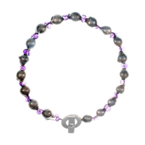 Collar perlas Tahití y amatistas.